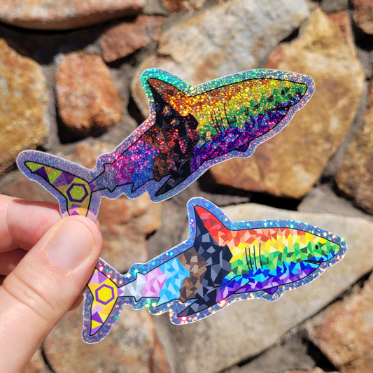 Pride Shark Sticker (Holo Glitter)