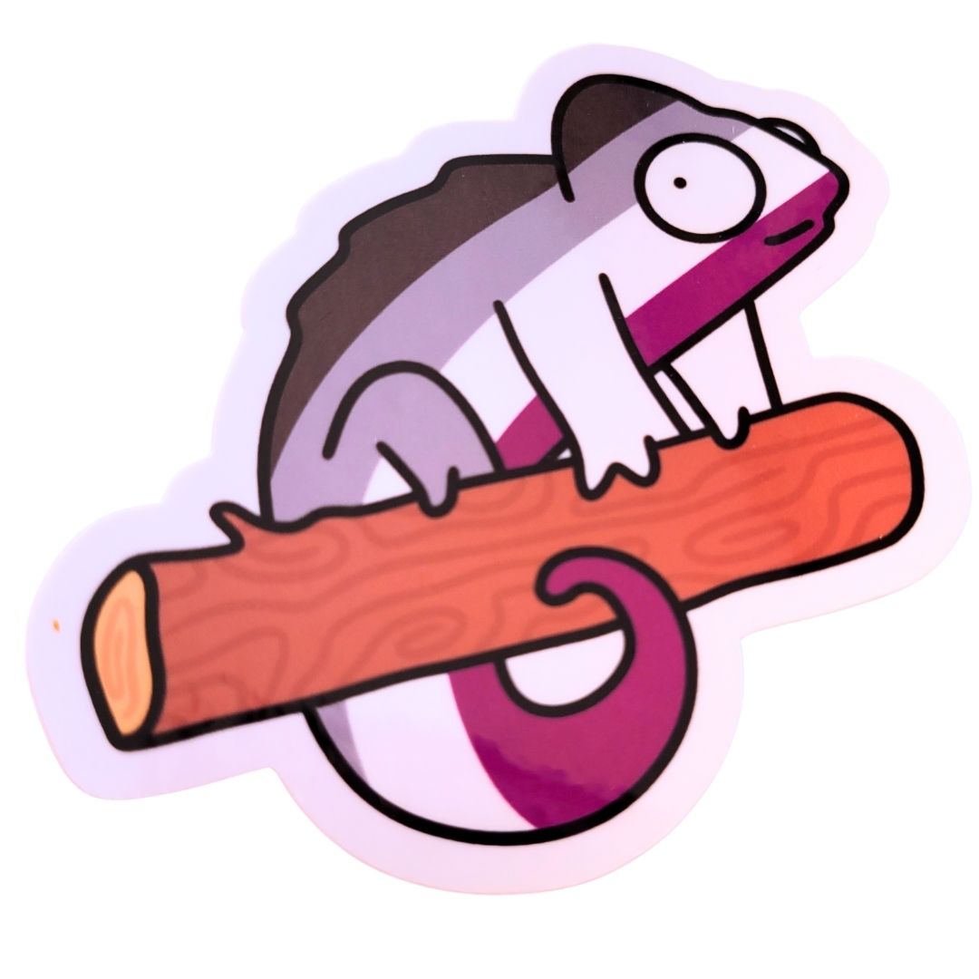 Cartoon chameleon on a branch with a white background