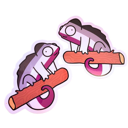 Cartoonish illustration of two lizards on a branch with a white background