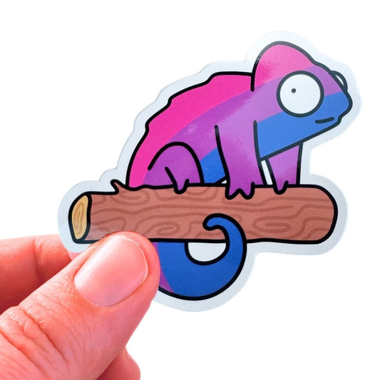 Colourful bisexual chameleon sticker on a white background