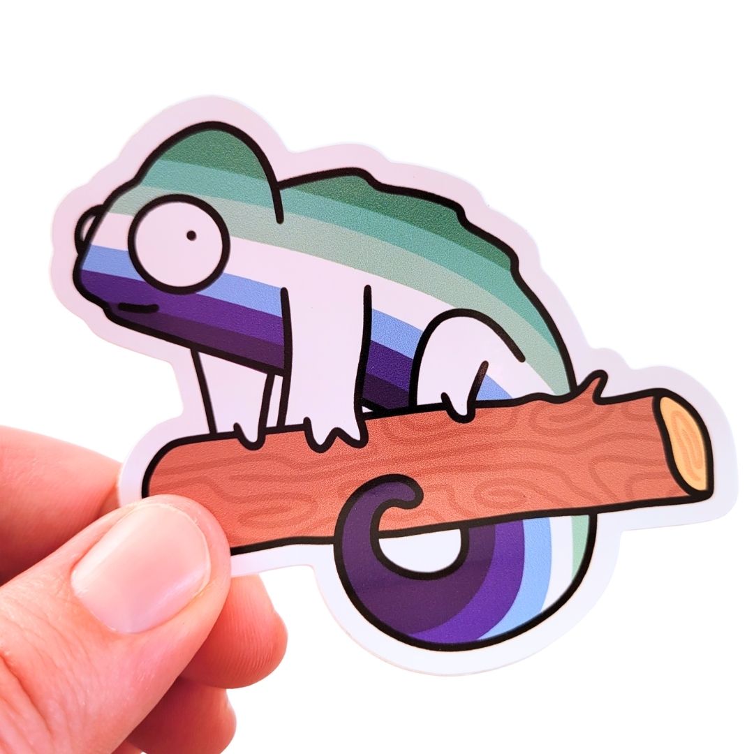 Colorful chameleon sticker on a white background