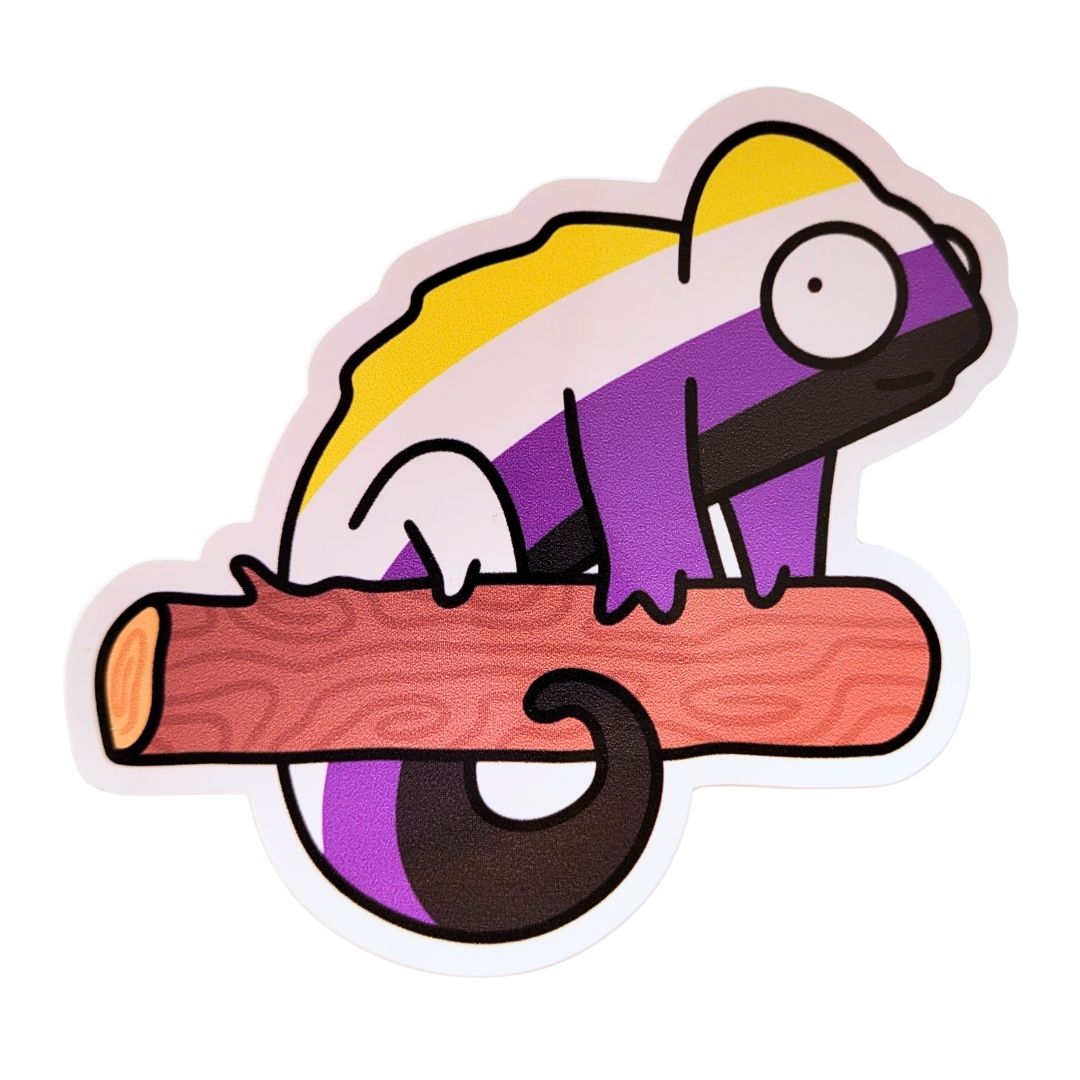 Colourful chameleon sticker on a white background