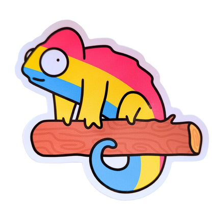 Colorful pansexual flag chameleon sticker on a white background
