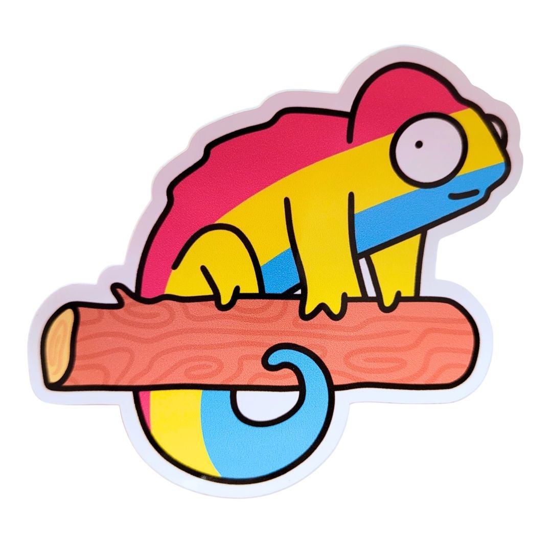 Colourful pansexual chameleon sticker on a white background