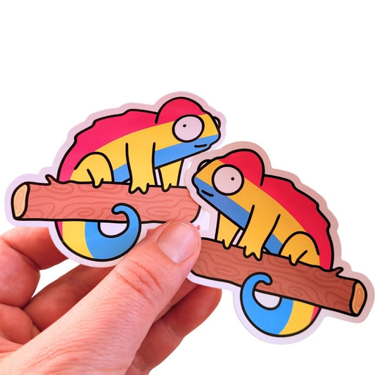 Colorful pansexual chameleon stickers on a white background