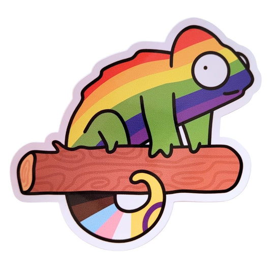 Colourful chameleon sticker on a white background