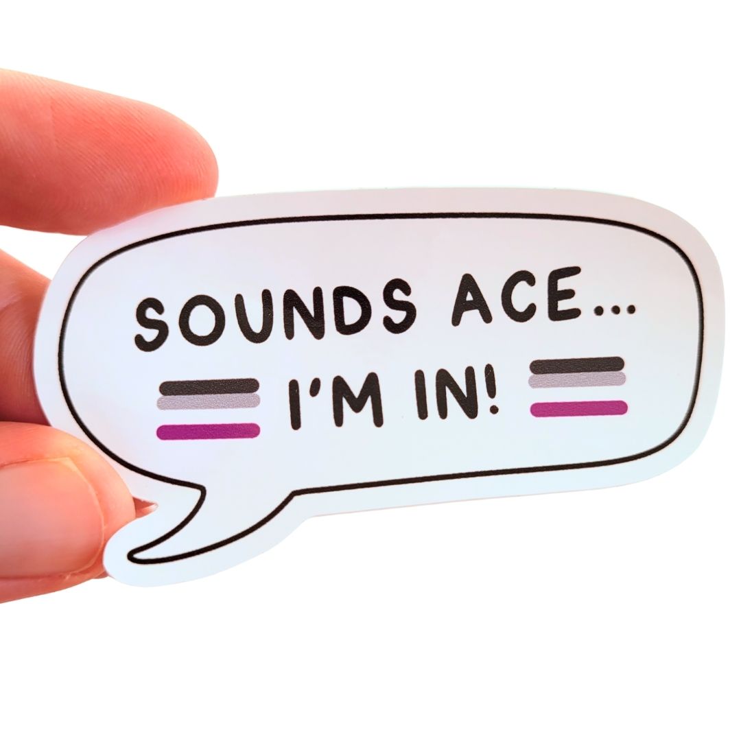 Sticker with 'SOUNDS ACE... I'M IN!' text held by a hand on a white background