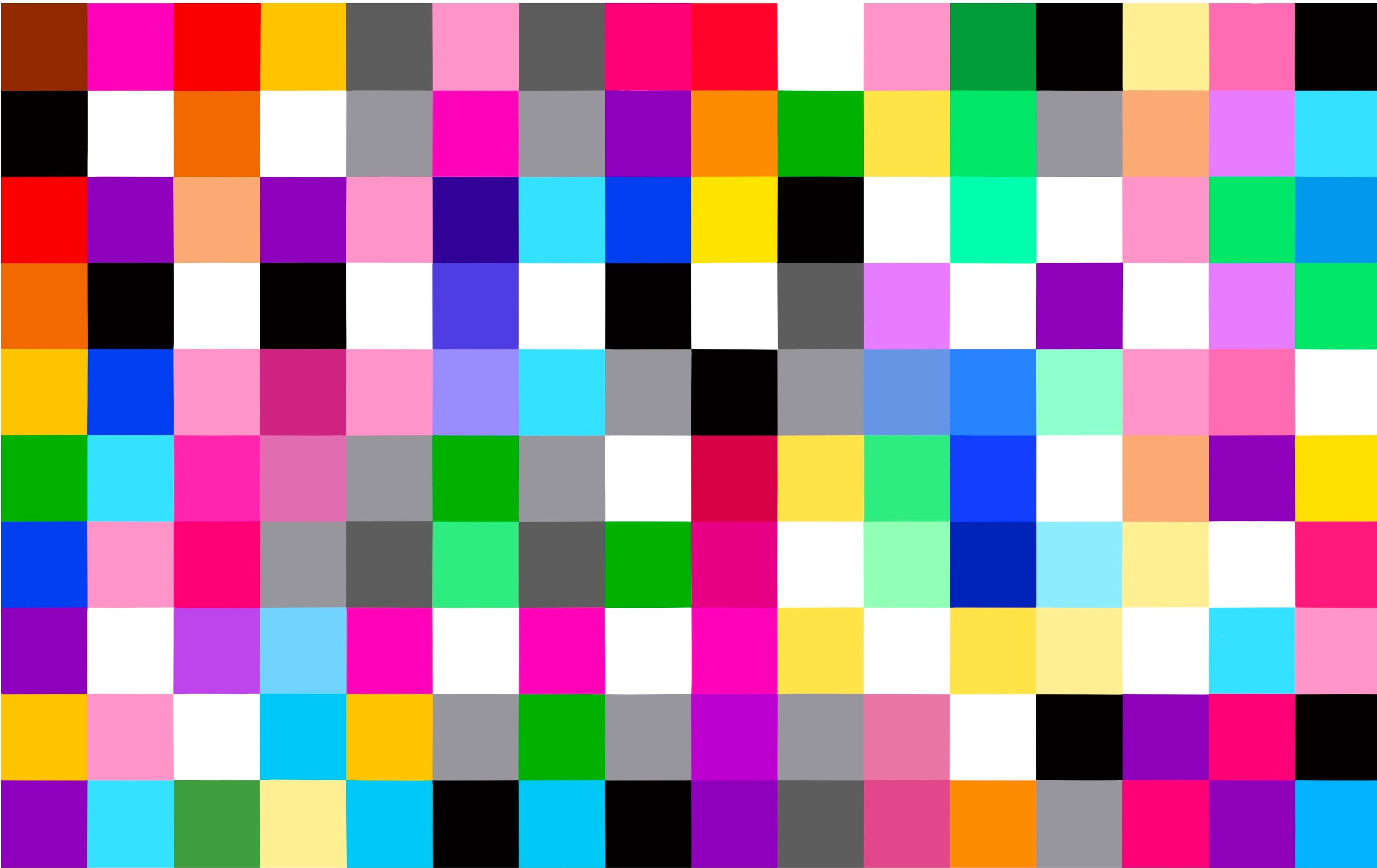 A mosaic of colourd squared made up of various pride flag colours