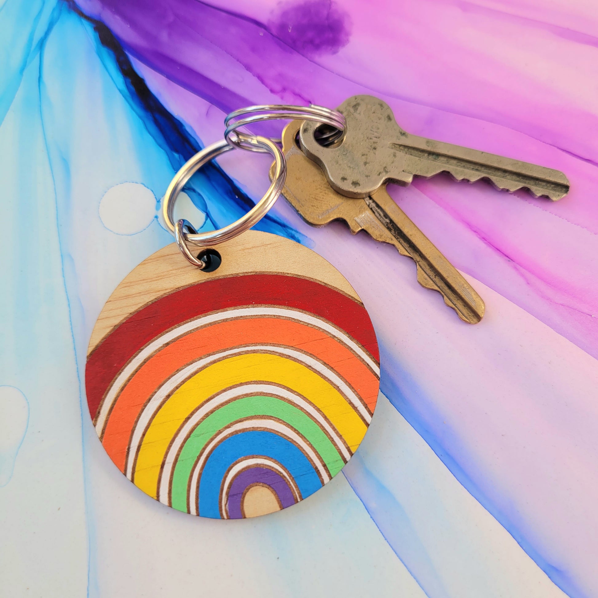 Rainbow and white progress pride keyring